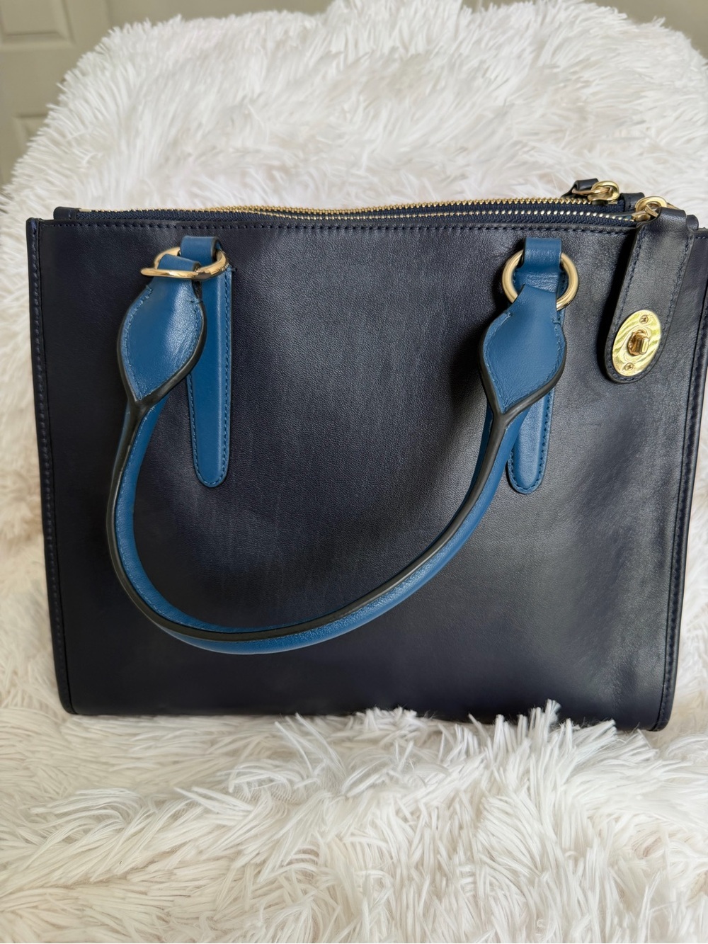 NWOT Coach Crosby Carryall Navy Blue Colorblock Leather Crossbody Satchel Tote - Picture 3 of 13